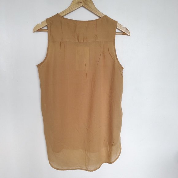 Mustard Khaki sleeveless button down high low blouse by Cottonworld - Picture 6 of 7